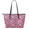 Black And White Striped Heart Print Leather Tote Bag