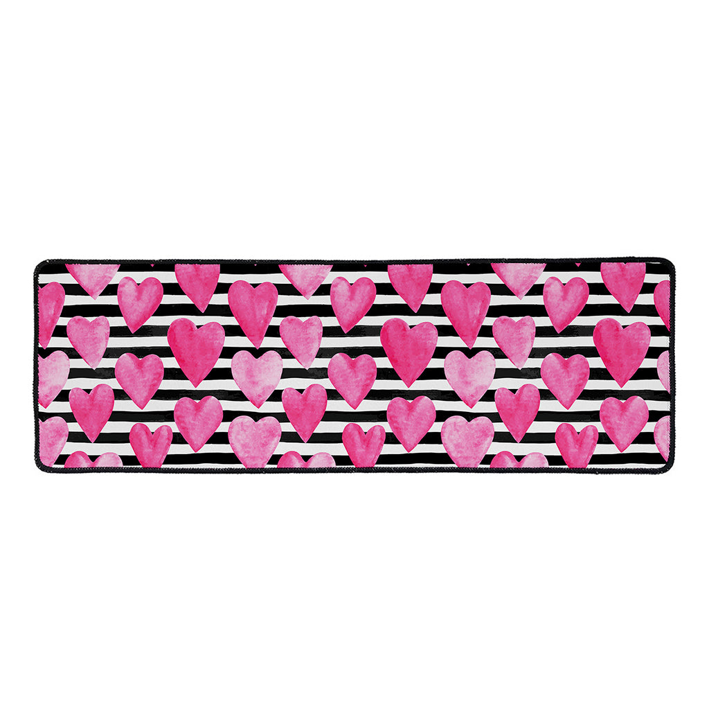 Black And White Striped Heart Print Long Kitchen Mat