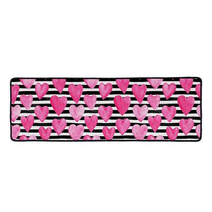 Black And White Striped Heart Print Long Kitchen Mat