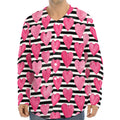 Black And White Striped Heart Print Long Sleeve Baseball Jersey