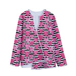Black And White Striped Heart Print Long Sleeve Short Coat
