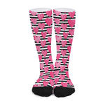 Black And White Striped Heart Print Long Socks