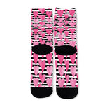 Black And White Striped Heart Print Long Socks