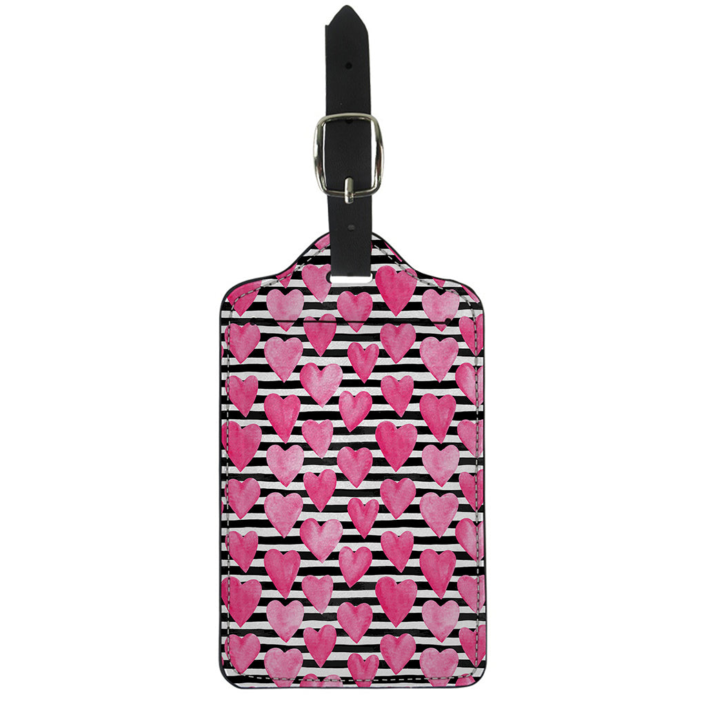 Black And White Striped Heart Print Luggage Tag