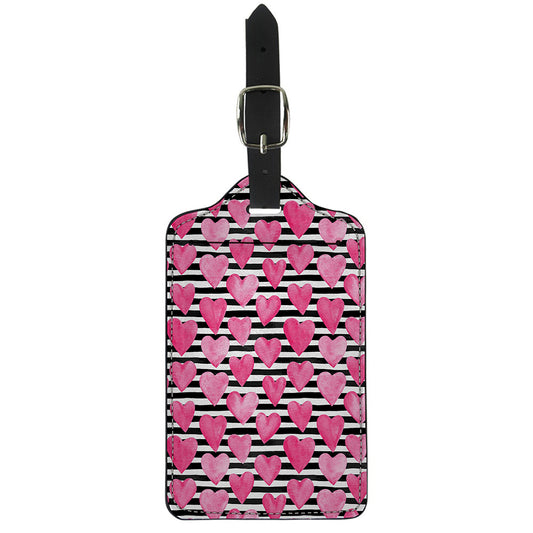 Black And White Striped Heart Print Luggage Tag