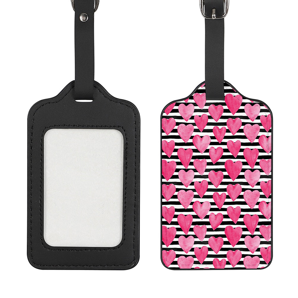 Black And White Striped Heart Print Luggage Tag