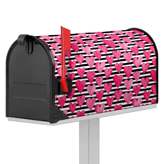 Black And White Striped Heart Print Mailbox Cover