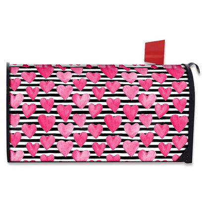 Black And White Striped Heart Print Mailbox Cover