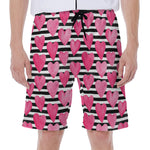 Black And White Striped Heart Print Men's Beach Shorts