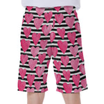 Black And White Striped Heart Print Men's Beach Shorts