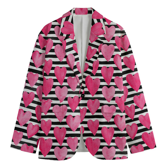 Black And White Striped Heart Print Men's Blazer