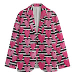 Black And White Striped Heart Print Men's Blazer