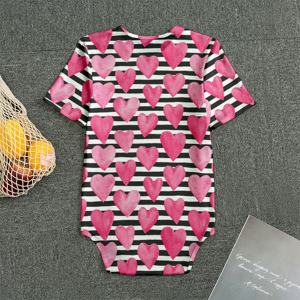 Black And White Striped Heart Print Men's Bodysuit