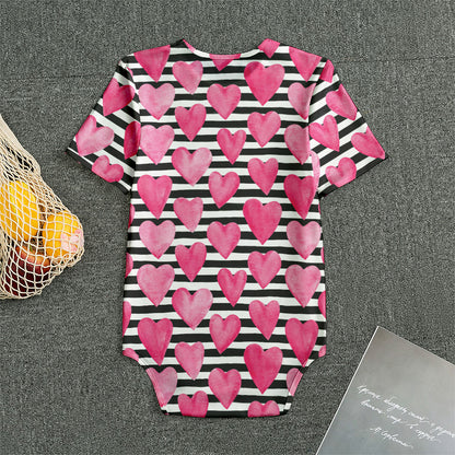 Black And White Striped Heart Print Men's Bodysuit