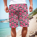 Black And White Striped Heart Print Men's Cargo Shorts
