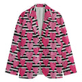 Black And White Striped Heart Print Men's Cotton Blazer