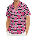 Black And White Striped Heart Print Men's Deep V-Neck Shirt