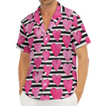 Black And White Striped Heart Print Men's Deep V-Neck Shirt