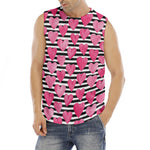 Black And White Striped Heart Print Men's Fitness Tank Top