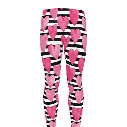 Black And White Striped Heart Print Men's leggings