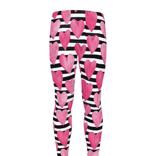 Black And White Striped Heart Print Men's leggings