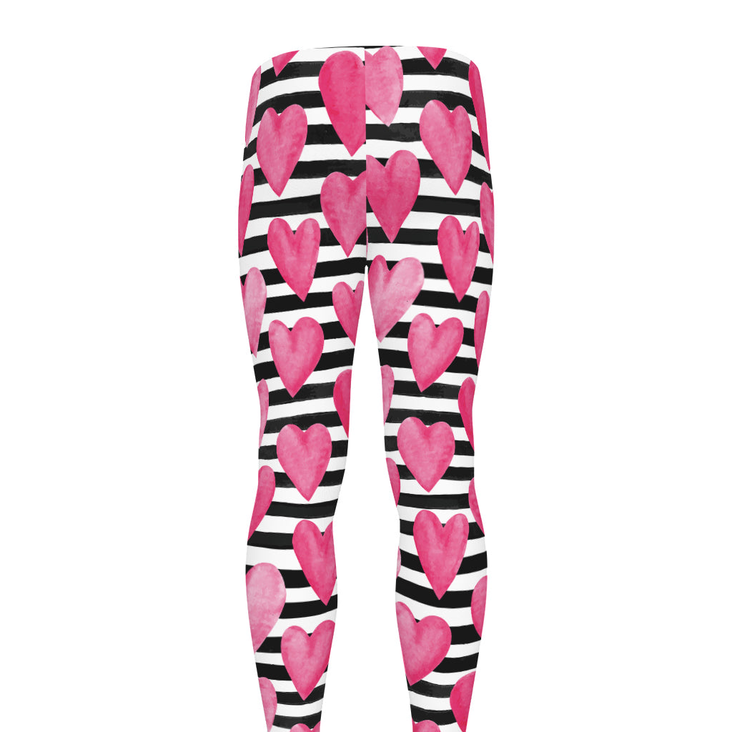 Black And White Striped Heart Print Men's leggings