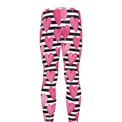 Black And White Striped Heart Print Men's leggings