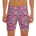 Black And White Striped Heart Print Men's Long Boxer Briefs