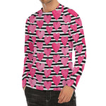 Black And White Striped Heart Print Men's Long Sleeve Rash Guard
