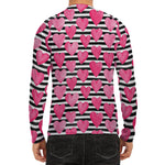 Black And White Striped Heart Print Men's Long Sleeve Rash Guard