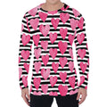 Black And White Striped Heart Print Men's Long Sleeve T-Shirt