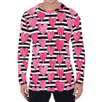 Black And White Striped Heart Print Men's Long Sleeve T-Shirt