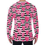 Black And White Striped Heart Print Men's Long Sleeve T-Shirt
