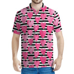 Black And White Striped Heart Print Men's Polo Shirt