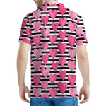 Black And White Striped Heart Print Men's Polo Shirt