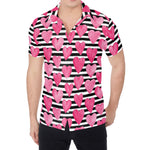 Black And White Striped Heart Print Men's Shirt