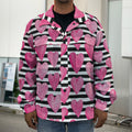 Black And White Striped Heart Print Men's Shirt Jacket