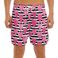 Black And White Striped Heart Print Men's Split Running Shorts