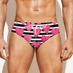 Black And White Striped Heart Print Men's Swim Briefs