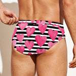 Black And White Striped Heart Print Men's Swim Briefs