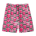 Black And White Striped Heart Print Men's Swim Trunks