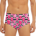 Black And White Striped Heart Print Men's Triangle Swim Briefs