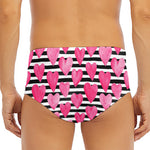 Black And White Striped Heart Print Men's Triangle Swim Briefs