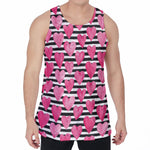 Black And White Striped Heart Print Men's Velvet Tank Top
