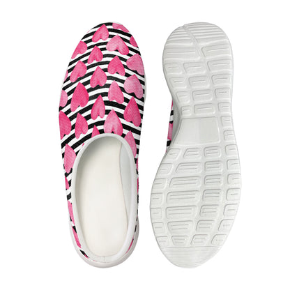 Black And White Striped Heart Print Mesh Casual Shoes