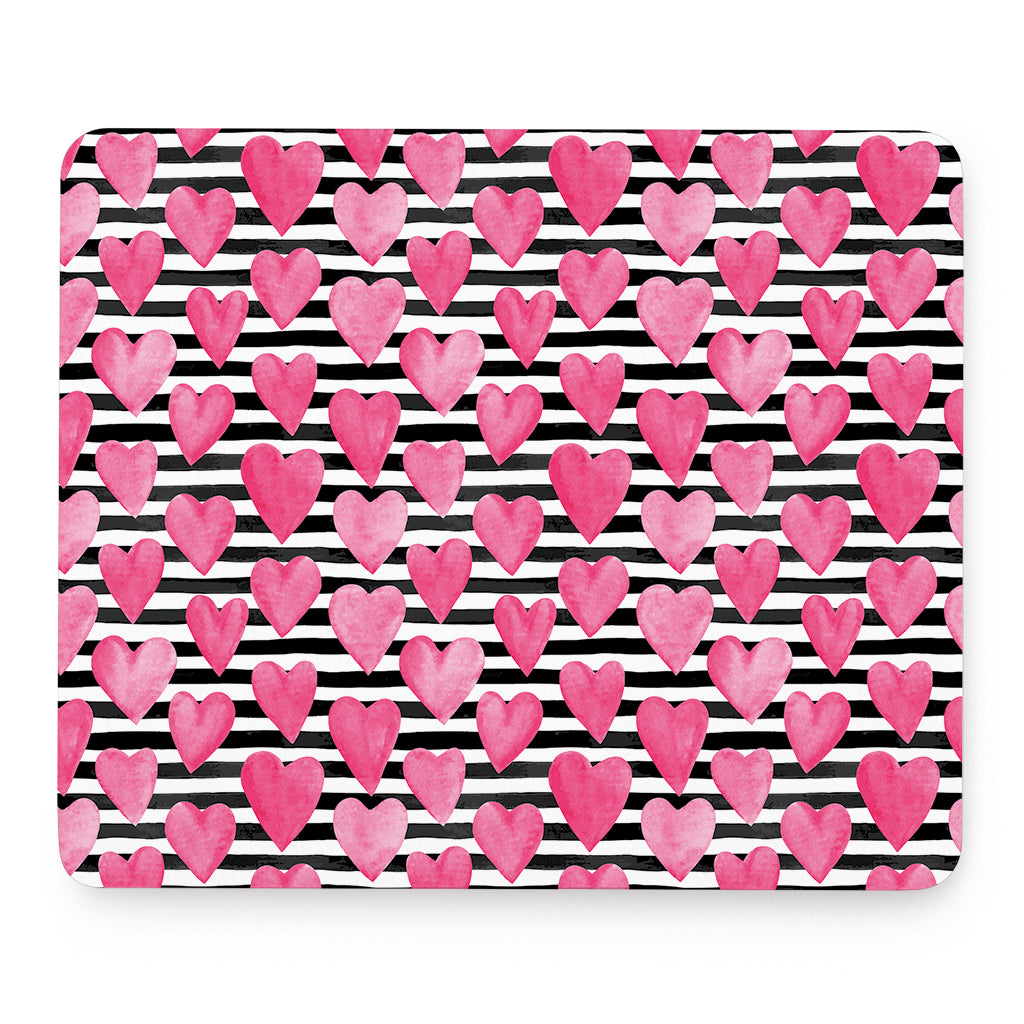 Black And White Striped Heart Print Mouse Pad