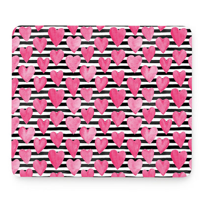 Black And White Striped Heart Print Mouse Pad