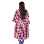 Black And White Striped Heart Print Open Front Beach Cover Up