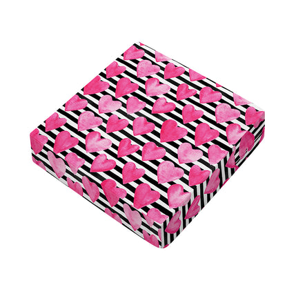 Black And White Striped Heart Print Outdoor Seat Cushion Cover