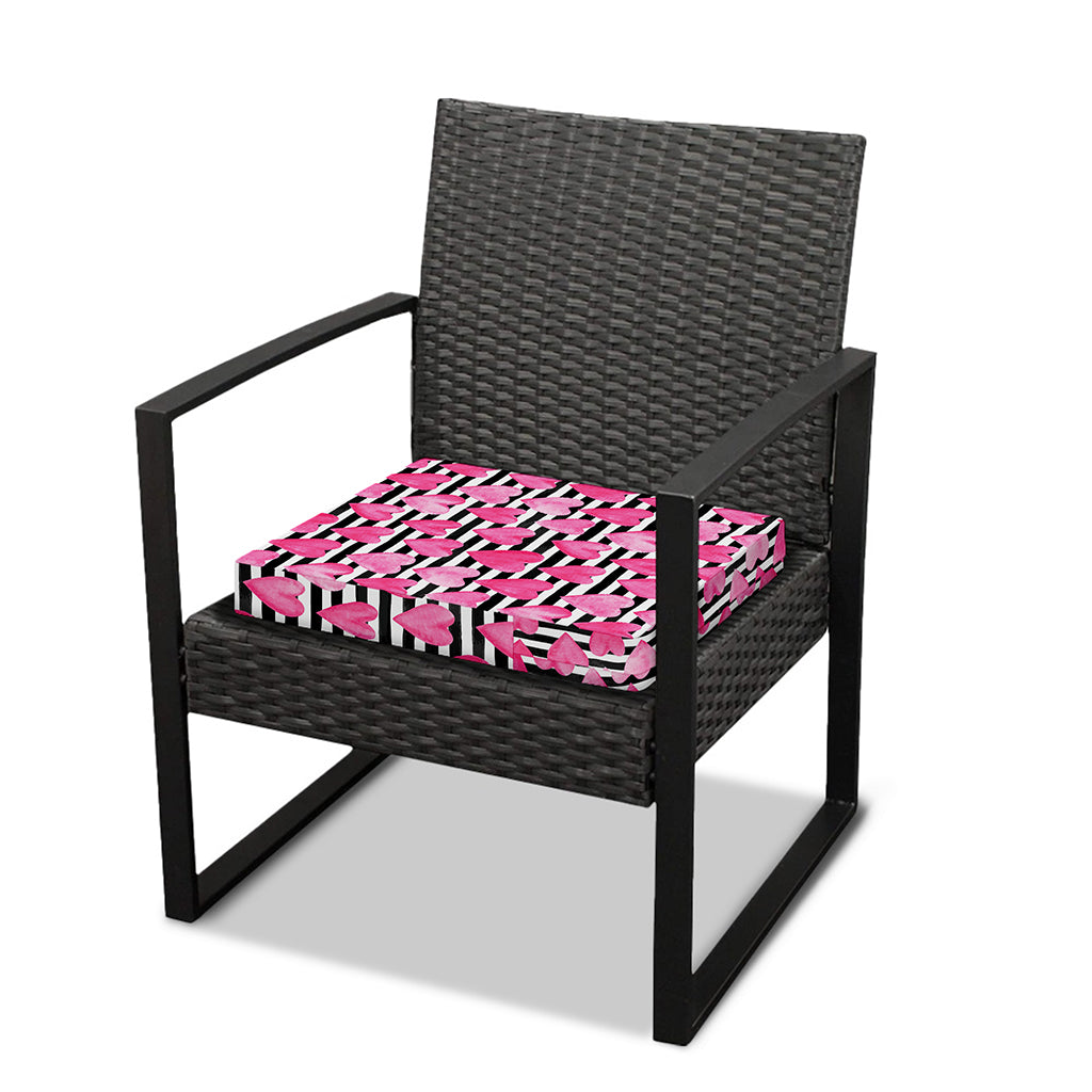 Black And White Striped Heart Print Outdoor Seat Cushion Cover